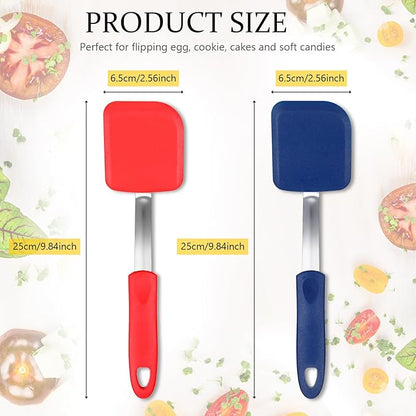 Silicone Cookie Spatula Turner 2 Pack Mini Brownie Spatula Flexible Kitchen Small Silicone Turner for Nonstick Cookware Heat Resistant No Scratch Flipper for Egg Pancake(Red,Blue) - Image 2