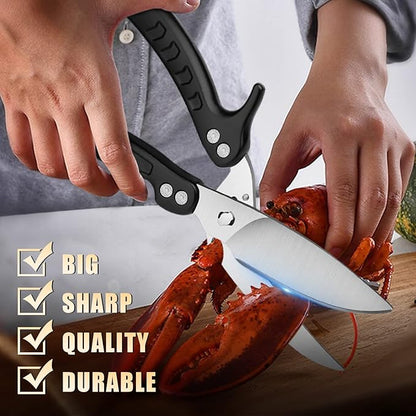 DRAGON RIOT Heavy Duty Poultry Shears - A Must Have Kitchen Shears for Chicken and Meat Cutting - Dishwasher Safe and Stainless Food Kitchen Scissors for Thanksgiving(Black)