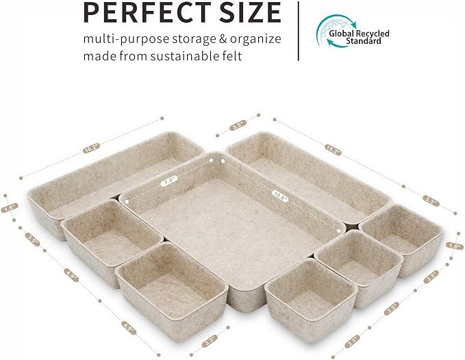 Welaxy Desk Drawer Organizer Tray, 8-Piece Beige Office Storage, Nordic Minimalist Lifestyle (Oatmeal) - Image 7