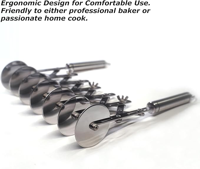 Star Brand Pastry Cutter with Grinder Spaghetti Dough Roller Knife Stainless Steel Pizza Slicer Pasta Wheeling Attice Roller Adjustable Dough Divider with Handle (Stainless Steel, 7 Wheels)
