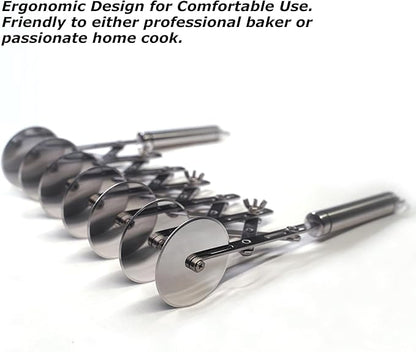 Star Brand Pastry Cutter with Grinder Spaghetti Dough Roller Knife Stainless Steel Pizza Slicer Pasta Wheeling Attice Roller Adjustable Dough Divider with Handle (Stainless Steel, 7 Wheels)