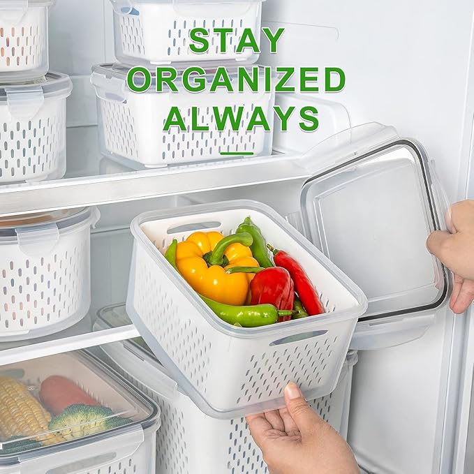 5 PCS Fruit storage Containers for Fridge with Removable Colander and Chopper Set, Leakproof Food Storage Containers with lids, Dishwasher & Microwave Safe Produce Containers to Keep Fruits Fresh ﻿ - Image 6