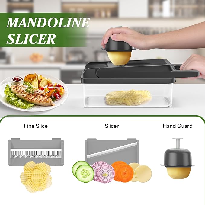 HomeHacks Vegetable Chopper Vegetable Cutter, 12 in 1 Kitchen Gadget, Dicer, Slicer, Onion Cutter, Salad, Cheese Grater & Egg Separator - Multi-Functional Veggie Chopper Lid with Handle (Grey) - Image 4