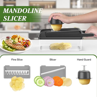 HomeHacks Vegetable Chopper Vegetable Cutter, 12 in 1 Kitchen Gadget, Dicer, Slicer, Onion Cutter, Salad, Cheese Grater & Egg Separator - Multi-Functional Veggie Chopper Lid with Handle (Grey) - Image 4