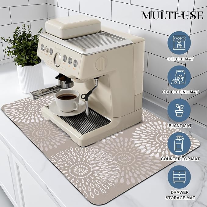 LuxStep Dish Drying Mat Super Absorbent Kitchen Counter Mat Rubber Backing Draining Mat Easy to Clean Kitchen Accessories Dish Rack Pad for Dishes, Utensils, Countertops, Sinks 16" x 24" Khaki - Image 3