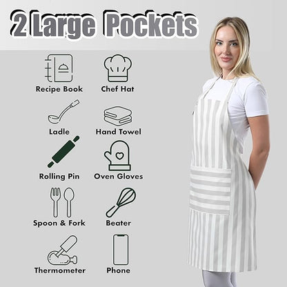 TOSHEX Kitchen Apron Waterdrop Resistant Cotton Apron with adjustable Aprons for Women with Pockets Cooking Apron Chef Apron for Men (1, Gray)