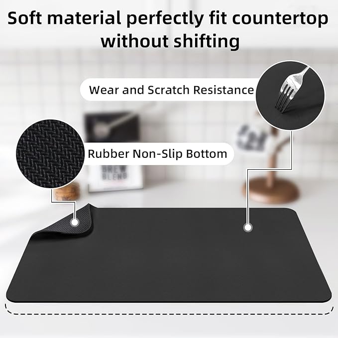 LOPNUR Kitchen Dish Drying Mat, 24"x16" Large Dish Drying Mats for Kitchen Counter, Diatomite Coffee Mat, Super Absorbent Dish Drying Pad, Heat Resistant Mat with Anti-slip Rubber Backed, Black - Image 4