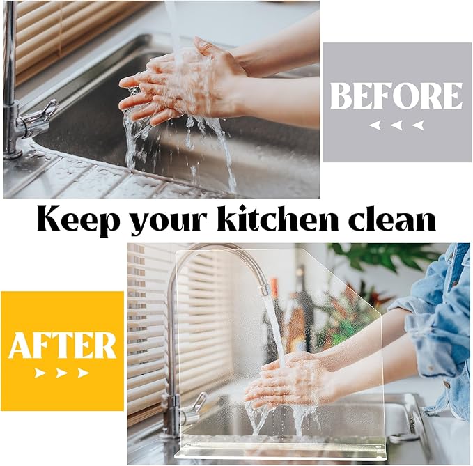 Vesici 2 Pcs Clear Acrylic Sink Splash Guard Freestanding Panel Barrier with Easy Reach Cutaway Kitchen Guard Protective Splatter Barrier for Home Hospital(15.75" Length, 16" Height, 4.5" Base)
