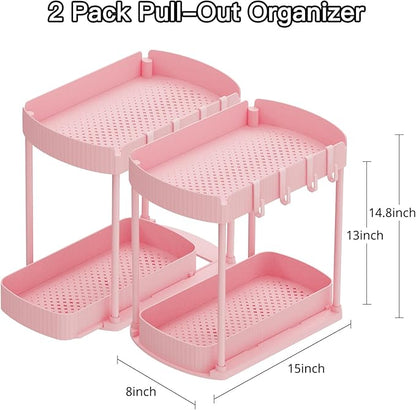 Ukeetap 2 Pack Multi-Purpose Pull-Out Storage Organizers, Under Sink Organizers and Storage for Bathroom & Kitchen, Under Cabinet Organizers and storage, 14.8 Inch, Pink - Image 2