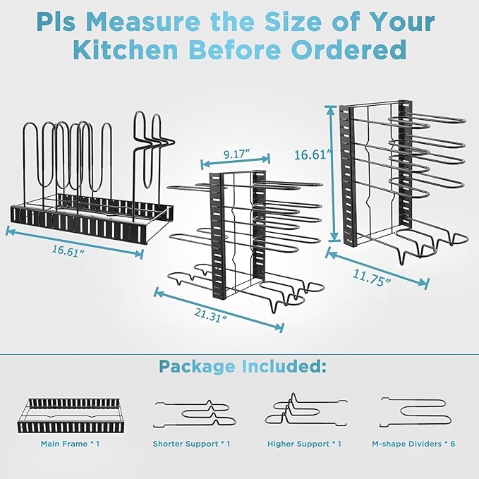 ORDORA Pots and Pans Organizer for Cabinet 16.61 Height, 8 Tier Pot Organizers Rack with 3 DIY Methods, Adjustable Pan Organizer under Cabinet Kitchen Organization and Storage - Image 4
