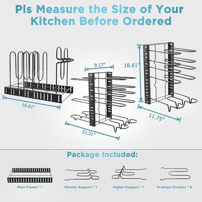 ORDORA Pots and Pans Organizer for Cabinet 16.61 Height, 8 Tier Pot Organizers Rack with 3 DIY Methods, Adjustable Pan Organizer under Cabinet Kitchen Organization and Storage - Image 4