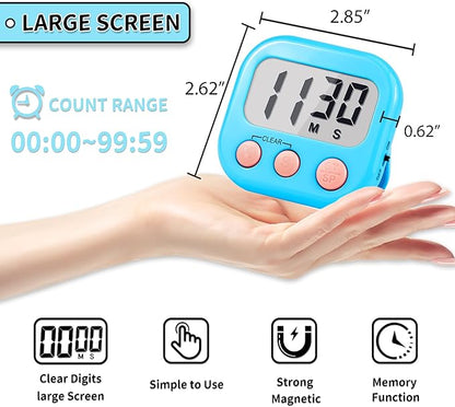 Timer for Kids Teachers Digital Kitchen Timers for Cooking Large Magnetic Classroom Timer 24Pack-Blue White