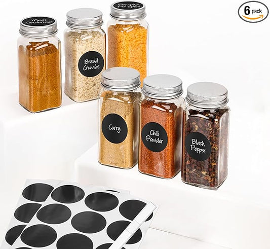 6Pcs Spice Jars with Label, 4oz Empty Square Seasoning Containers, Spice Jars with Shaker Lids, Small Spice Bottles for Salt, Herbs, Sugar, Pepper, Seasoning Jars for Spice Rack, Cabinet, or Drawer by DIDITIME