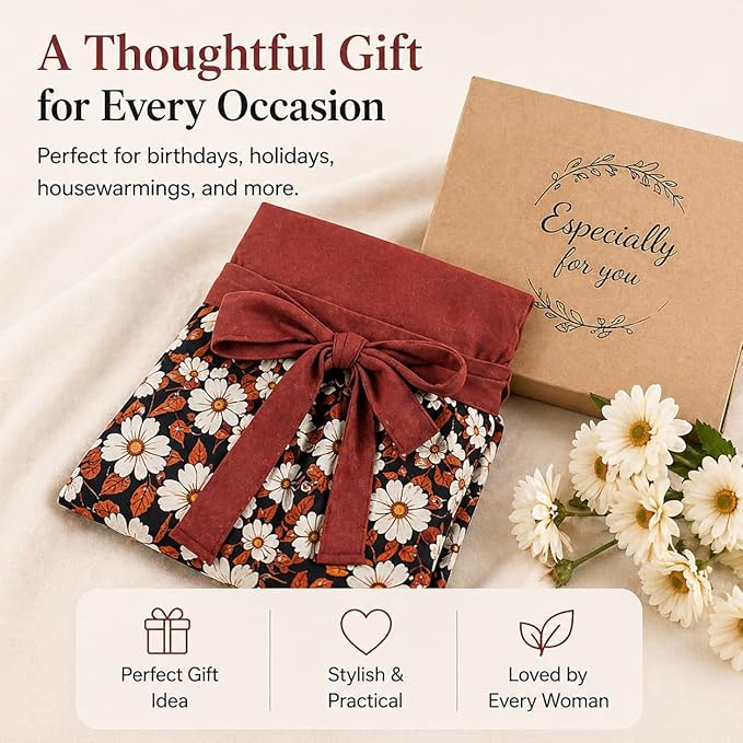 Cute Floral Aprons for Women with Pockets,Cotton Adjustable Neck Strap Apron for Kitchen Cooking Baking Gardening