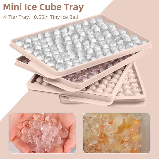 WIBIMEN Mini Ice Cube Trays, 0.55” Tiny Pebble Ice for Iced Coffee & Cocktails, Fast Chill, Easy Twist Release, Stackable with Lid & Storage Bin (4 Pack, Pink) - Image 7