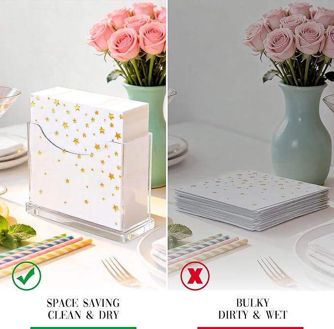 Cocktail Napkin Holder Table - for 5 x 5 Inches Napkin, Clear Upright Small Paper Napkins Holders for Party Kitchen Dinner Home Bar Decorative