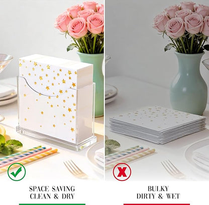 Cocktail Napkin Holder Table - for 5 x 5 Inches Napkin, Clear Upright Small Paper Napkins Holders for Party Kitchen Dinner Home Bar Decorative