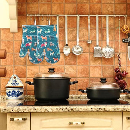Oven Mitts Set of 2 with Transparent Clear Silicone Shell and Nice Dog Printing Cotton Lining, Heat Resistant to 500 F Kitchen Oven Gloves Pot Holder for Cooking (Blue) - Image 7