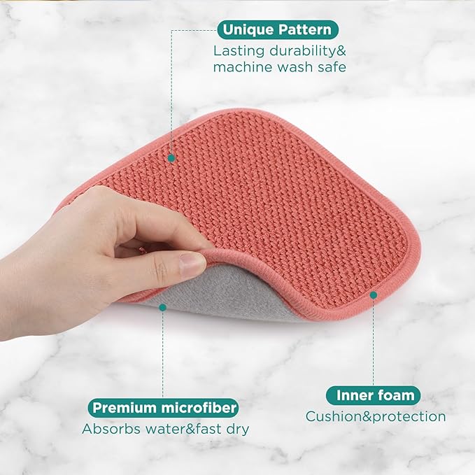 GeeRic Microfiber Dish Drying Mat, Super Absorbent Kitchen Dish Drying Pad, Reversible for Countertop, 7*7 inch Red - Image 3