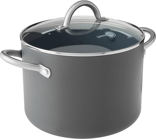 GreenPan Lima Hard Anodized Healthy Ceramic Nonstick 8QT Stock Pot with Lid, PFAS-Free, Oven Safe, Gray