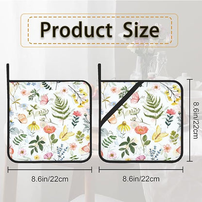 Wildflowers Butterfly Herbs Pot Holder Set of 2,Heat Resistant Potholders Oven Hot Pads for Kitchen Cooking Baking BBQ