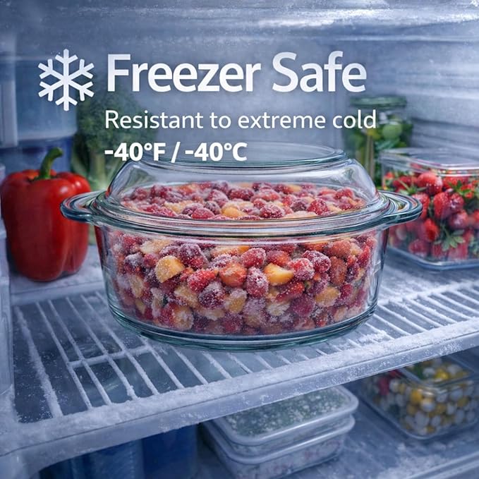 Ums 3.3 Quart Glass Casserole Dish with Lid, Round Glass Baking Dishes for Oven with Lid, Round Covered Casserole Dish, Microwave and Dishwasher Safe Clear Bakeware