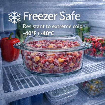 Ums 3.3 Quart Glass Casserole Dish with Lid, Round Glass Baking Dishes for Oven with Lid, Round Covered Casserole Dish, Microwave and Dishwasher Safe Clear Bakeware
