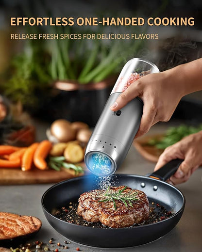 Gravity Electric Salt and Pepper Grinder Set with Rechargeable Base, 2-Speed Grinding Control Stainless Steel Pepper Mill Set with Adjustable Coarseness, LED Light & 176ml Large Capacity - Image 5