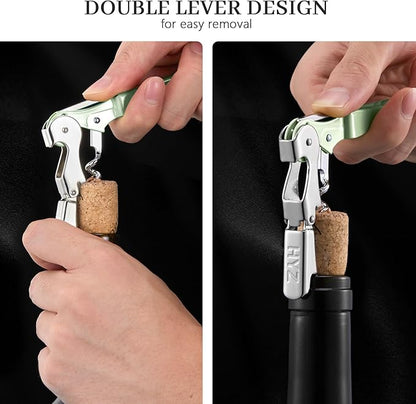 HYZ 2-Pack Wine Opener Waiter Corkscrew, Professional Wine Key for Servers, Bartender with Foil Cutter, Manual Wine Bottle Opener Double Hinged (Matcha Green) - Image 4
