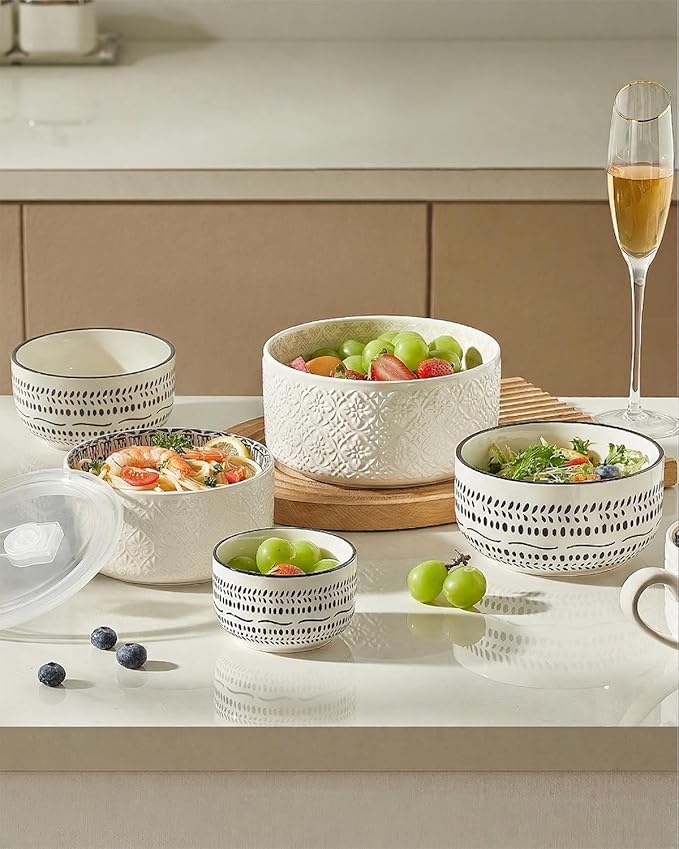 Metahom Ceramic Bowls with Lids Set of 3, Nesting Bowls for Food Storage, Meal Prep, Ceramic Bowls for Kitchen, Microwave & Dishwasher Safe, 29+17+11 Oz - Image 5