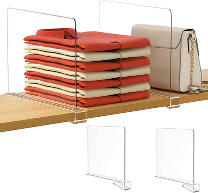 HBlife    [  ] Clear Shelf Dividers, 2 Pack Purse Organizer for Closet Perfect for Sweater, Shirts, Handbags, Acrylic Bookshelf for Organization by HBlife