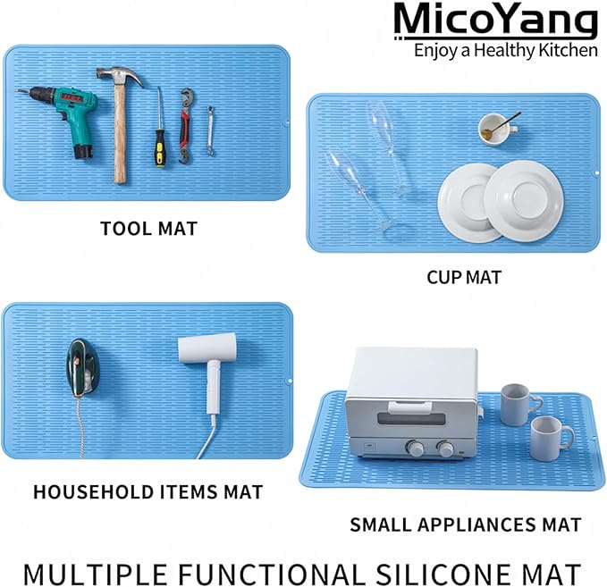 MicoYang Silicone Dish Drying Mat for Multiple Usage,Easy clean,Eco-friendly,Heat-resistant Silicone Mat for Kitchen Counter or Sink,Refrigerator or Drawer Liner Light Blue 3XL 28 inches x 18 inches - Image 4