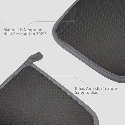 2Pcs Cotton and Neoprene Oven Pads Pot Holders with Pocket 8"x8.5" Dual-Function Hot Pad Set for Finger Hand Wrist Protection Heat Resistant to 428°F,Gray