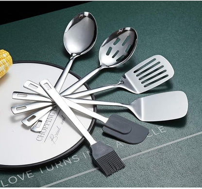 Cooking Spoon, Berglander 6 Pieces Spatula Set Stainless Steel, Metal Spatula, Serving Spoon, Kitchen Tools Set Non-Stick And Heat Resistant, Dishwasher Safe, Easy to Clean (6 Packs) - Image 4
