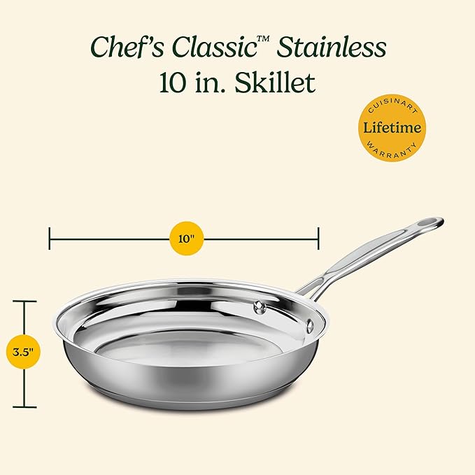 Cuisinart 10-Inch Open Skillet, Stainless Steel Skillet Large Kitchen Pan, Dishwasher Safe, Compatible with Induction, Electric, Gas Cooktops, Oven Safe Saucepan, Cool Grip Handles - Image 5