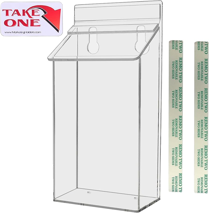 Outdoor Brochure Box with Lid Clear Acrylic Wall Mount Outside Bin Holds 4" x 6" Printed Postcards Perfect for Store Front Signs or Real Estate Box for Literature by Marketing Holders