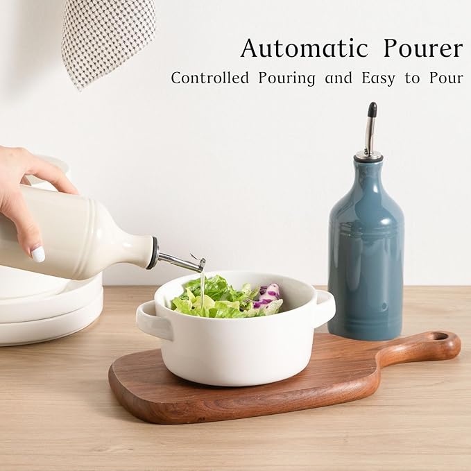 Sweejar Ceramic Olive Oil Dispenser Bottle Set, Opaque Oil Cruet Protects to Reduce Oxidation, Suitable For Storage Of Vinegar, Soy Sauce & Other Liquids,Pack of 2,15.5 Fl Oz (Beige Fogblue) - Image 3