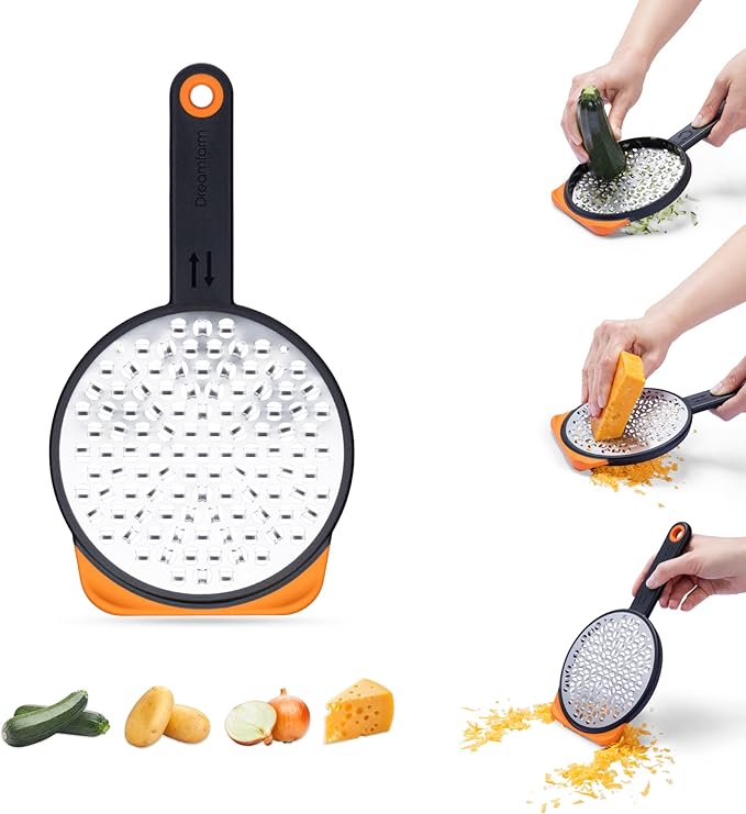 Dreamfarm Ograte Two-Sided Coarse Food & Vegetable Speed-Grater with Non-Slip Bowl Hook & Foot - 6mm Coarse Grater, Orange - Image 3