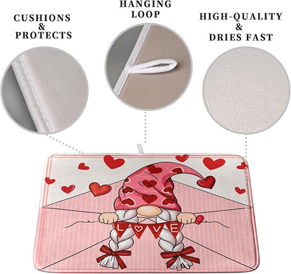 Valentine's Day Love Letter Dish Drying Mat for Kitchen Counter, Love Letter Gnome Absorbent Dish Pad Large Dish Drainer Mats for Countertop 18x24 Inch - Image 3