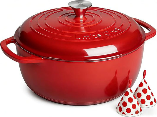 Umite Chef 6QT Enameled Cast Iron Dutch Oven with Lid, Versatile Heavy-Duty Cookware Pot for Baking Bread, Braising, Soups & Stews, Oven & Stovetop Safe with Heat Resistant Gloves（Red） by UmiteChef