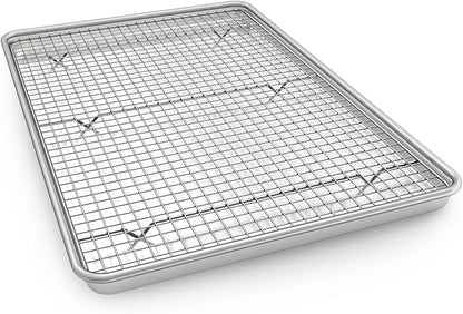 24 Inch Baking Sheet Pans with Rack Set, Natural Aluminum Cookie Sheet, Extra Large Commercial Quality Baking Sheet Pan Set, Warp Resistant Nonstick Thick Cookie Tray Pans for Baking, Roasting by EWFEN