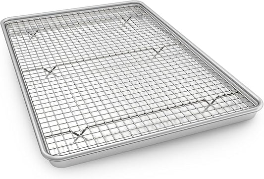 24 Inch Baking Sheet Pans with Rack Set, Natural Aluminum Cookie Sheet, Extra Large Commercial Quality Baking Sheet Pan Set, Warp Resistant Nonstick Thick Cookie Tray Pans for Baking, Roasting by EWFEN