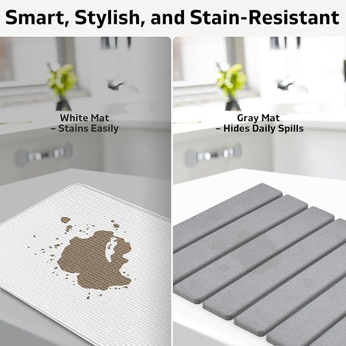 Stone Dish Drying Mats for Kitchen Counter, 24"(L)×16"(W), Drying Collapsible Dish Drying Mat, Eco-Friendly Absorbent Diatomaceous Earth Mats for Dishes Bottles Cups, Match Any Countertop - Image 5