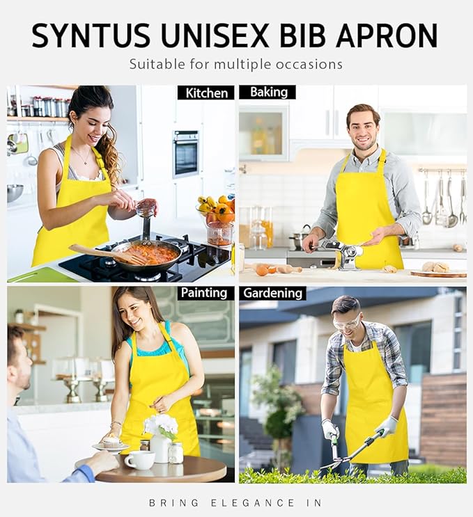 Syntus Apron for Men Women, Adjustable Cooking Kitchen Chef Aprons with 2 Pockets, Cotton/Polycotton/Polyester - Image 7