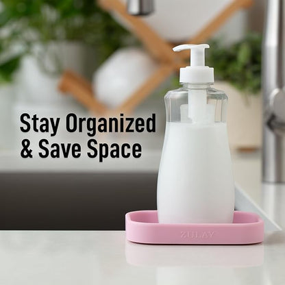 Zulay Kitchen Small Silicone Sponge Holder (4.9x3.3”) – Space-Saving Sink Organizer Tray for Sponge, Soap, Brush & More – Compact Non-Slip Dish for Kitchen & Bathroom (Pink) - Image 6