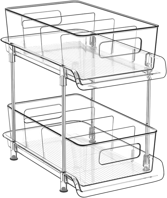 HIHEGD 2 Tier Bathroom Storage With Dividers, Clear Under Sink Pull Out Organizer for Kitchen Pantry, Medicine Cabinet by HIHEGD