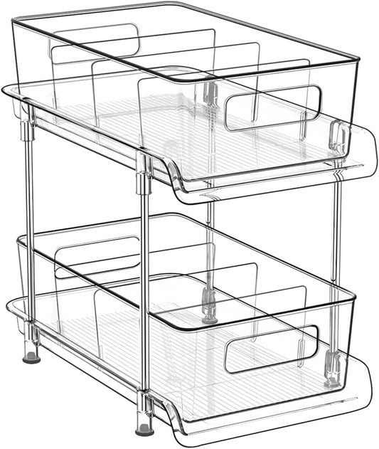 HIHEGD 2 Tier Bathroom Storage With Dividers, Clear Under Sink Pull Out Organizer for Kitchen Pantry, Medicine Cabinet by HIHEGD