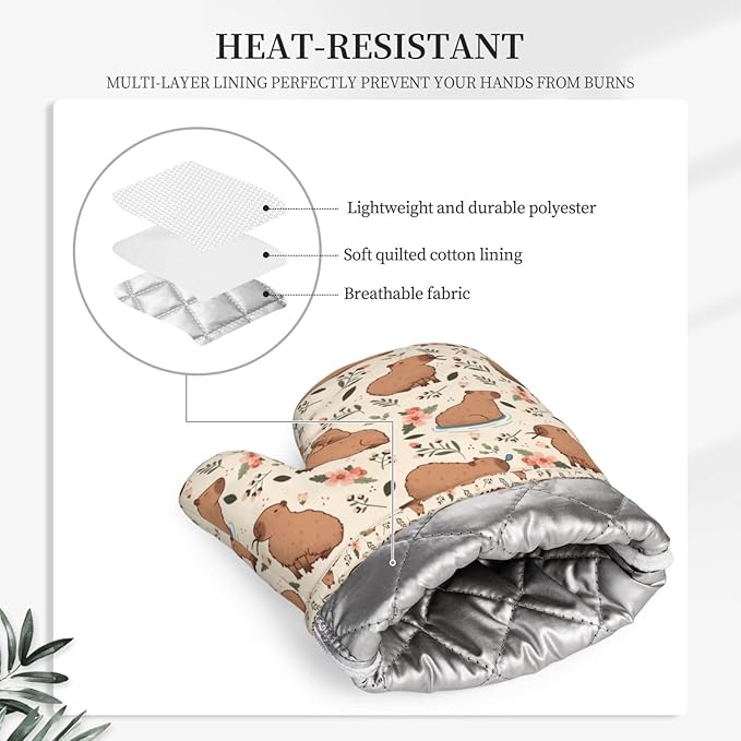 Oven Mitts and Pot Holders Set - Cute Animal Kitchen Gifts Heat Resistant to 500°F, Non-Slip Silicone Grips for Baking, Cooking, Grilling, BBQ Accessories