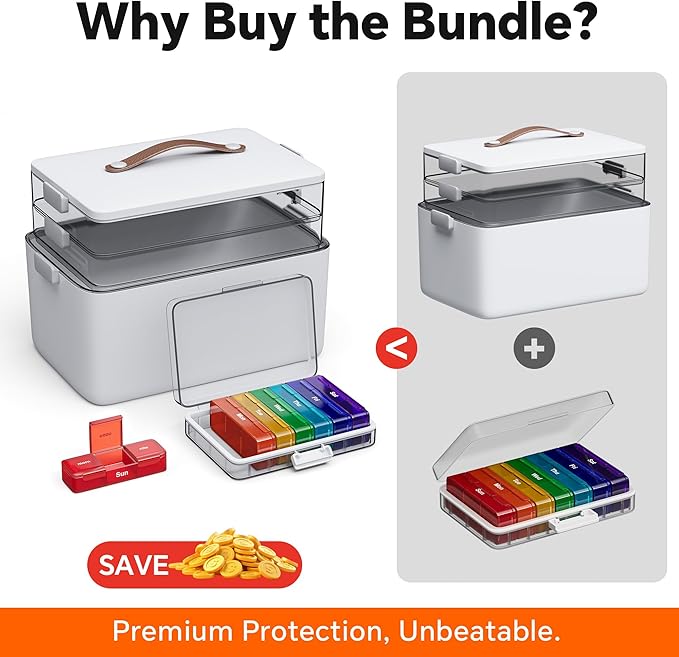 CTIME 3-Tier Medicine Organizer with Pill Case - Portable Pill Case & Empty First Aid Kit for Home, Travel, RV, School, Dorm, Ideal Elderly, Father Gift - Image 4