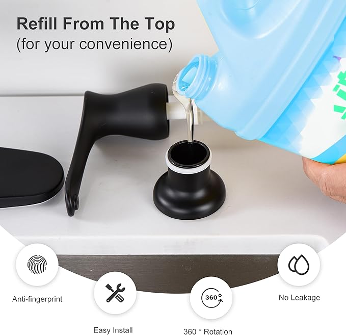 GAGALIFE Sink Soap Dispenser Matte Black, Built in Soap Dispenser with 17 OZ Bottle, Lotion Dispenser for Kitchen Sink, Refill from The Top - Image 3